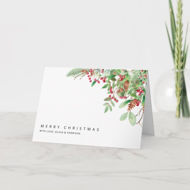  Berries and Greenery Christmas Holiday Card (Front)