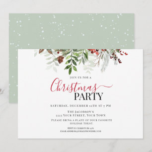 Berries and Greenery Floral Christmas Party Invitation