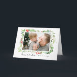 Berries and Greenery Frame Merry Christmas Photo Holiday Card<br><div class="desc">Send wishes and greetings with this customisable Christmas photo card. It features watercolor leaves,  hollies and berries with an elegant script. Personalise by adding a landscape photo and texts. The perfect Christmas card for your family and friends. Matching items are available.</div>