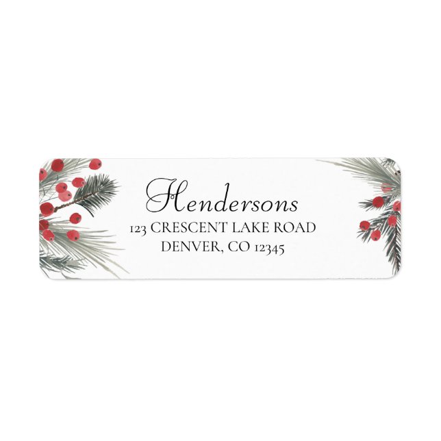 Berries and Greenery Holiday Return Address Label (Front)
