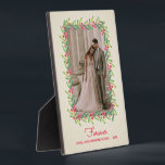 Berries and Greenery Photo with Easel Plaque<br><div class="desc">This charming tabletop photo easel features a watercolor design of green leaves and berries around your favourite VERTICAL photo on a simple pale ivory stripe background. CHANGE the saying, the fonts and font colour. Great as a gift or to display your favourite photo in your own home. **HORIZONTAL template available...</div>