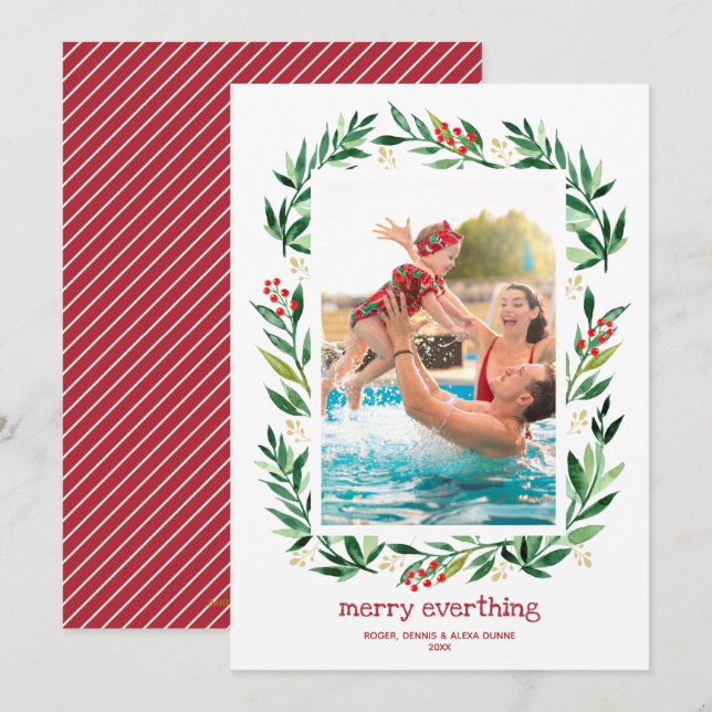 Berries and Greens Merry Christmas Photo Holiday Card (Front/Back)
