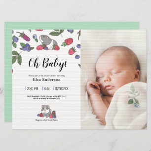 Berries and Guinea pig Custom Photo Baby Shower Invitation