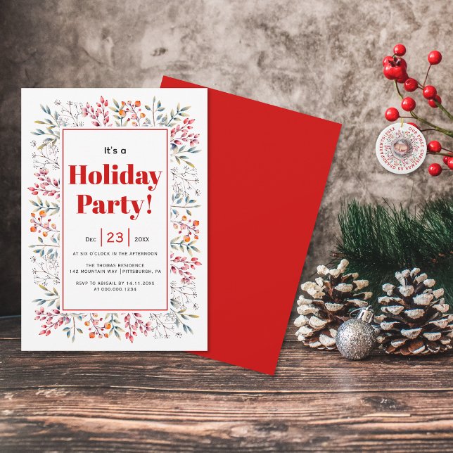 Berries and leaves border Christmas holiday party Invitation (Creator Uploaded)
