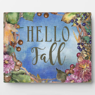 Berries and Leaves Hello Fall Wreath Plaque