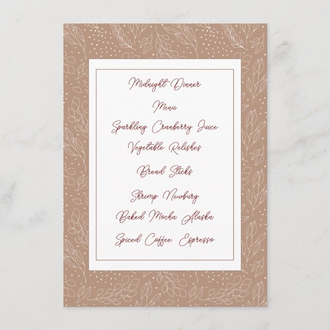 Berries and Leaves on Kraft Menu Card (Front)