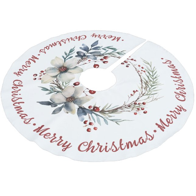 Berries and leaves red Christmas holiday  Brushed Polyester Tree Skirt (Angled)