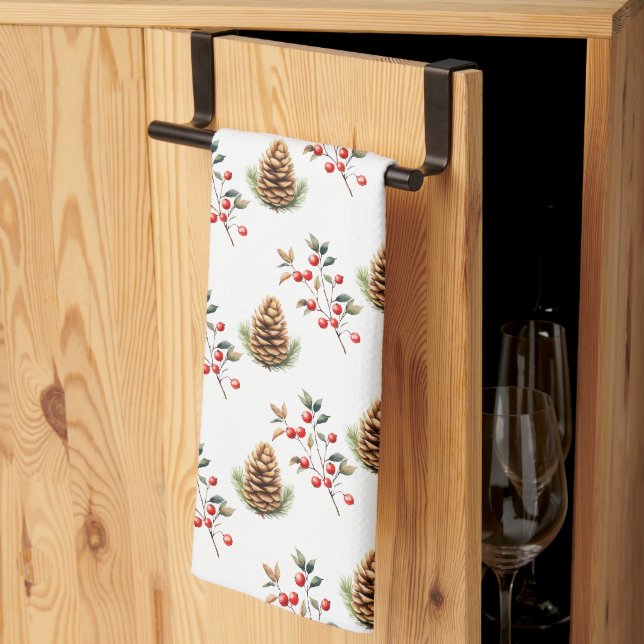 Berries And Pinecones Tea Towel (Thirds Fold)