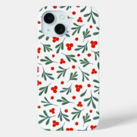 Berries And Winter Plant Leaves Seamless Pattern 