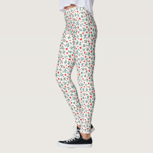 Berries And Winter Plant Leaves Seamless Pattern  Leggings