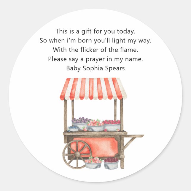 Berries baby shower - Prayer candle label (Front)