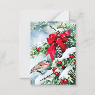 Berries bird and bow budget mini Christmas Card