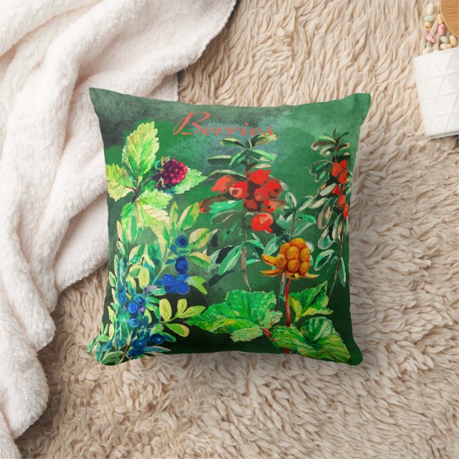 Berries, blueberry, cloudberry, lingonberry throw  cushion (Blanket)