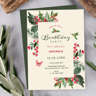 Berries branch floral birthday invitation