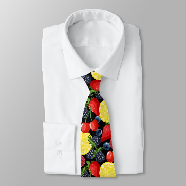Berries & Citrus Pattern Men’s Necktie (Tied)