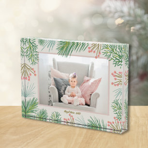 Berries Evergreens Christmas Custom Photo Block