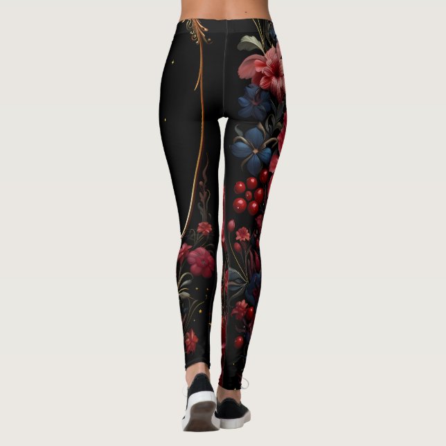 Berries, Flowers, Midnight Sky Leggings (Back)