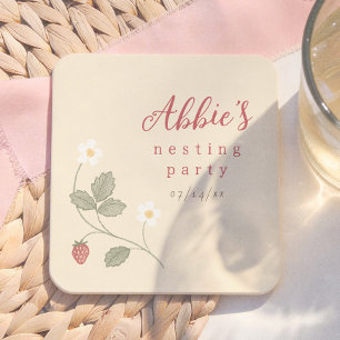 Berries & Flowers Nesting Party Girl Baby Shower Square Paper Coaster