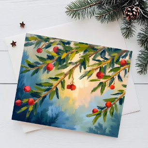 Berries & Greenery Merry Christmas Holiday Postcard