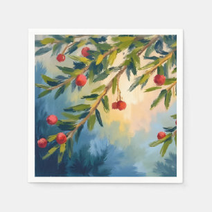 Berries & Greenery   Merry Christmas Napkin