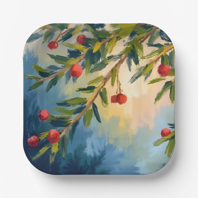Berries & Greenery | Merry Christmas Paper Plate (Front)