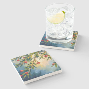 Berries & Greenery Merry Christmas Stone Coaster
