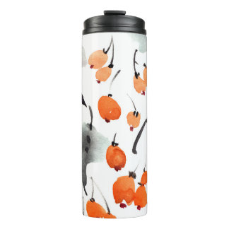 Berries, leaves watercolor, ink illustration, seam thermal tumbler