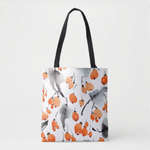 Berries, leaves watercolor, ink illustration, seam tote bag