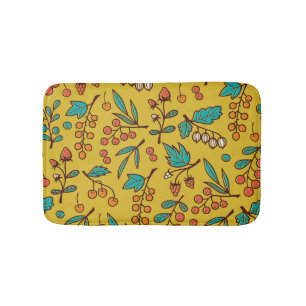 Berries on branches, seamless nature pattern. bath mat