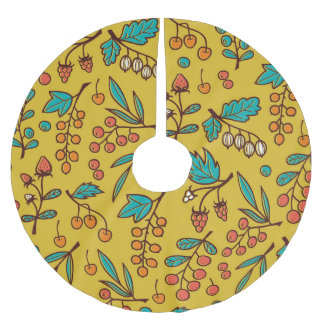 Berries on branches, seamless nature pattern. brushed polyester tree skirt