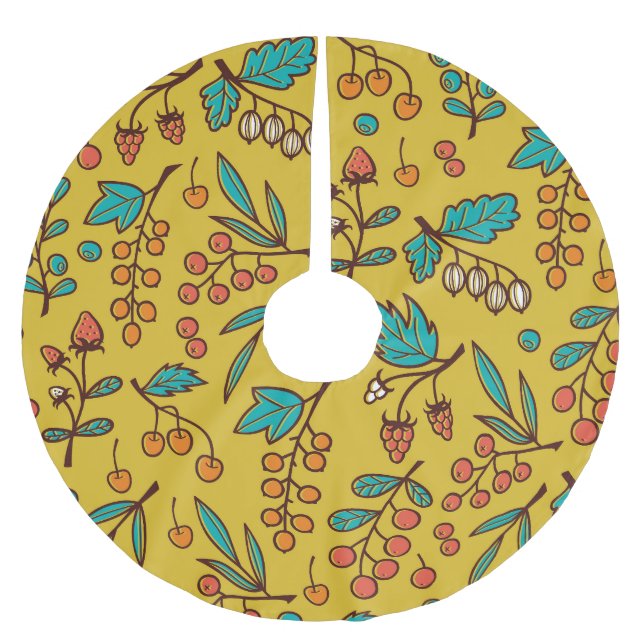 Berries on branches, seamless nature pattern. brushed polyester tree skirt (Front)