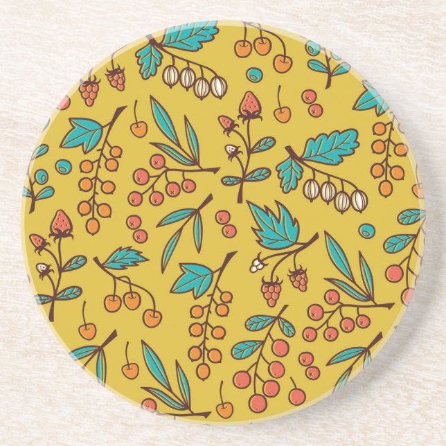 Berries on branches, seamless nature pattern. coaster (Front)
