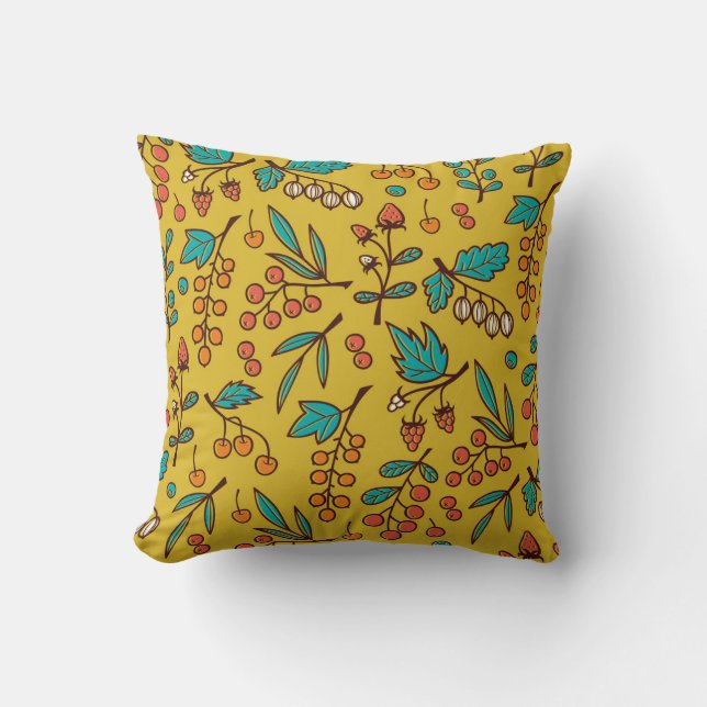 Berries on branches, seamless nature pattern. cushion (Front)