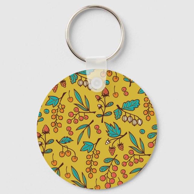 Berries on branches, seamless nature pattern. key ring (Front)