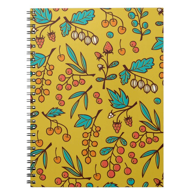 Berries on branches, seamless nature pattern. notebook (Front)