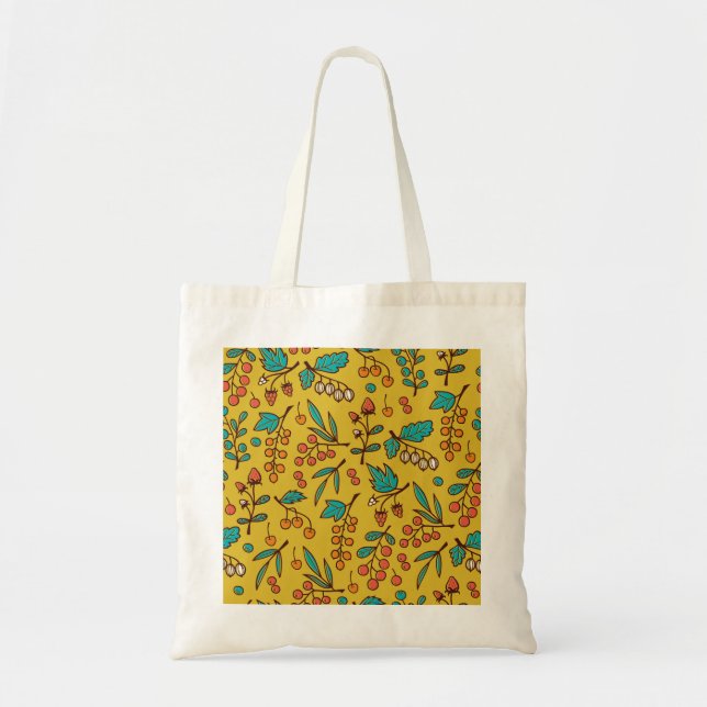 Berries on branches, seamless nature pattern. tote bag (Front)
