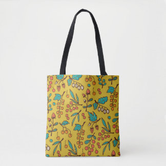 Berries on branches, seamless nature pattern. tote bag