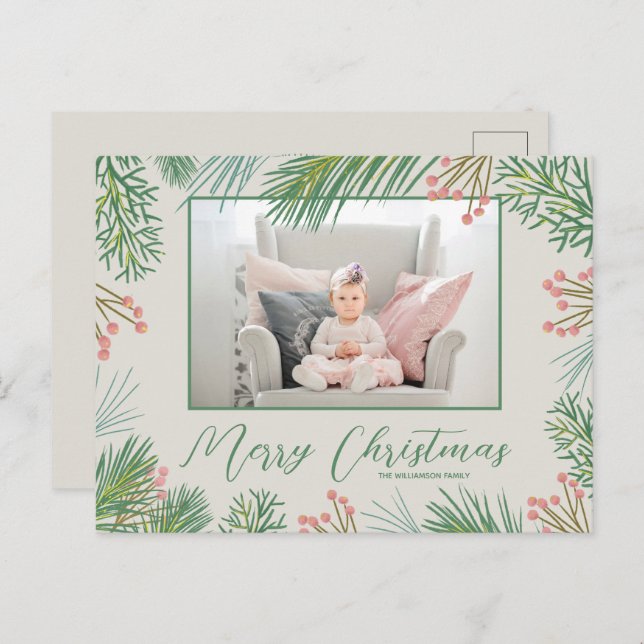 Berries Pines Christmas Photo Holiday Postcards (Front/Back)