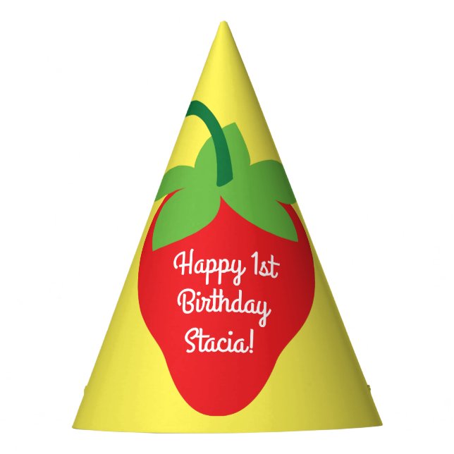 Berry 1st Birthday Cute Strawberry Colourful Mod Party Hat (Front)