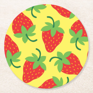 Berry 1st Birthday Cute Strawberry Colourful Mod Round Paper Coaster
