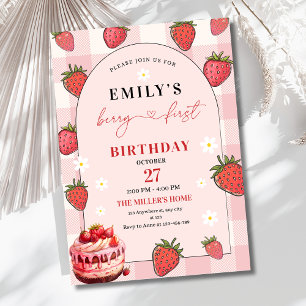 Berry 1st Birthday Girls Strawberry Birthday Invitation