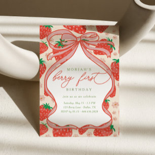 Berry 1st Birthday Girls Strawberry Invitation