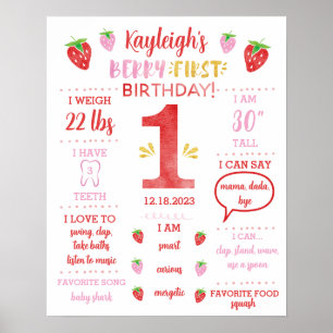 Berry 1st Birthday Milestone Poster Red Gold