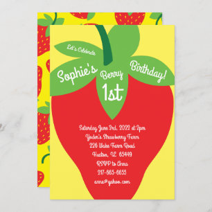 Berry 1st Birthday Mod Strawberry Invitations