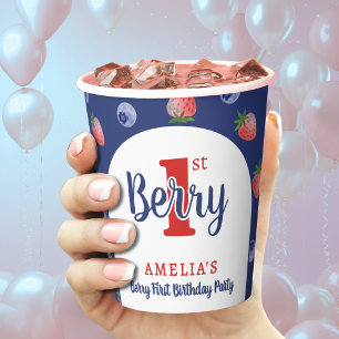 Berry 1st Birthday Party Strawberry Blueberry Blue Paper Cups