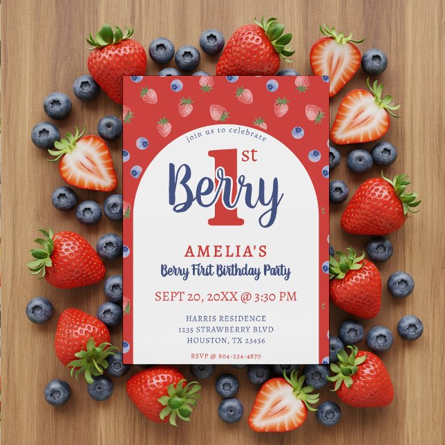 Berry 1st Birthday Party Strawberry Blueberry Red Invitation (Berry 1st Birthday Party Strawberry Blueberry Red Invitation
)