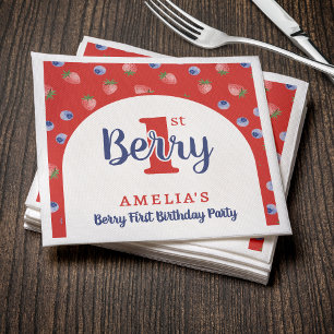 Berry 1st Birthday Party Strawberry Blueberry Red Napkin