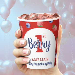 Berry 1st Birthday Party Strawberry Blueberry Red Paper Cups