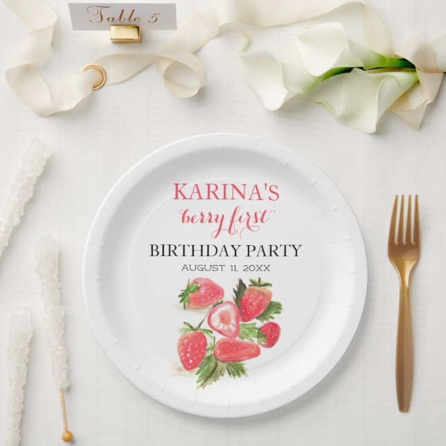 Berry 1st Birthday Party Strawberry fruit Summer Paper Plate (Wedding)