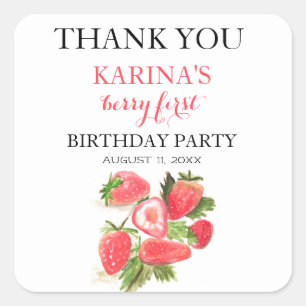 Berry 1st Birthday Party Strawberry fruit Summer Square Sticker